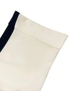 SHEIN PETITE Women's Loose Elegant Wide Leg Pants, Black & Beige Color Block, Autumn Cream Pants Black And White Pants Fashion Clothes Elegant Casual Luxury Clothes For Women - Apricot - View 5