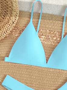 Swim Basics Summer Beach Triangle High Cut Bikini Set - Mint Blue - View 3