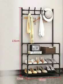 1pc Entry Coat Rack, 23.62" Wide Entryway Shoe Rack, Free Standing Clothes Hanger With 4/5 Tier Storage Shelves And 8 Double Hooks, Organizer For Living Room, Bathroom, Hallway (Self-Assembly Required)