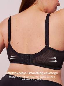 LUVLETTE Plus Full Coverage Breathable Unlined Lace Elegance & Mesh Keyhole Detail Lingerie Lounge Curve Black Sheer Minimizer Bridal Intimates Bra - Black - View 2