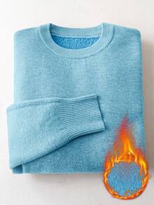 Franclia 女式修身圆领保暖长袖毛衣 - 藍色 - 查看 4