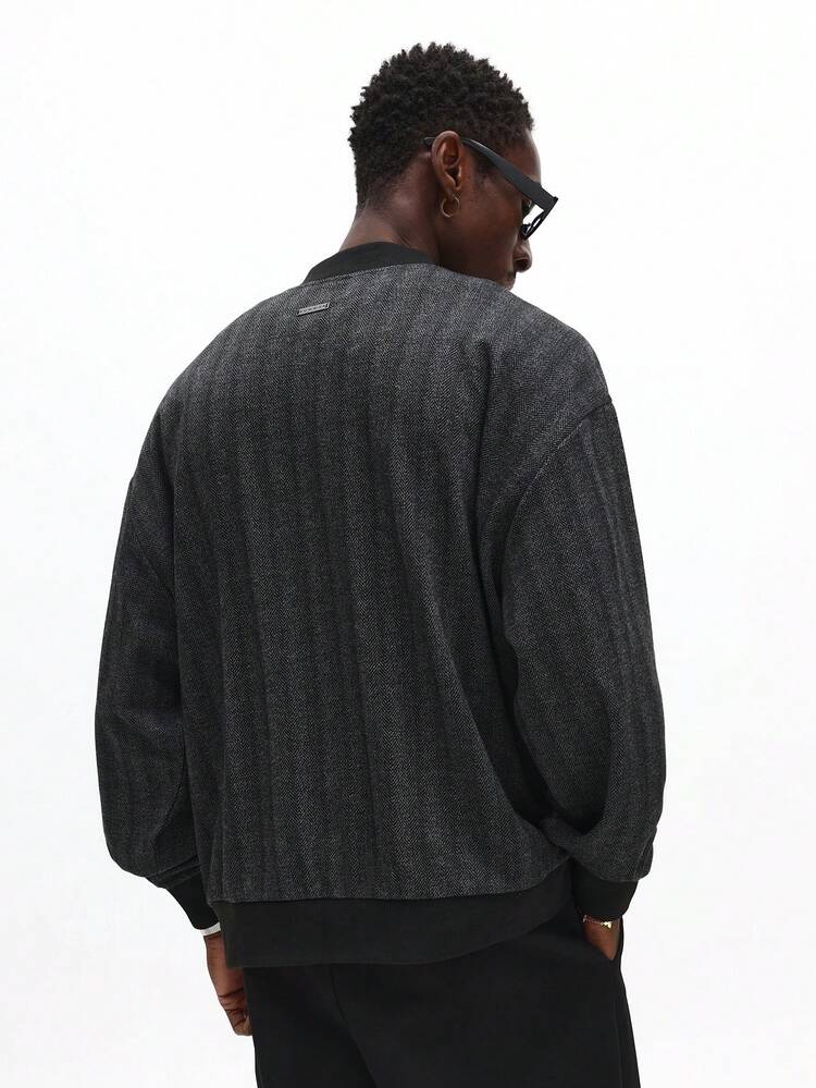 Herringbone Jersey Bomber Jacket With Ribbed Details
