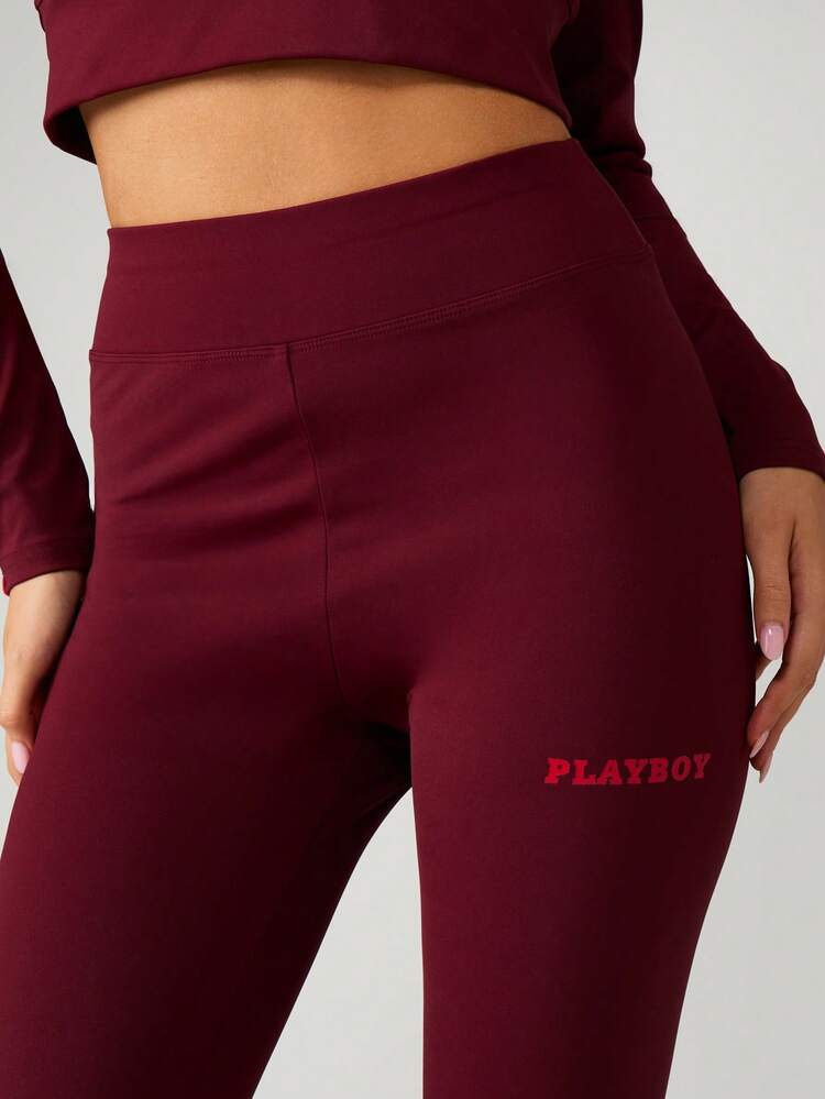 Missguided x Playboy Christmas Branded Athletic Capri Leggings With High Rise For Workout Training