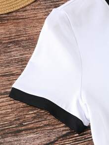 Franclia Women's Casual Flower & Butterfly Print Contrast Trim Round Neck T-Shirt, Summer - White - View 4