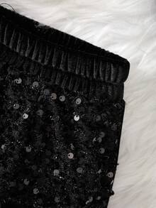 Sparklyn 青少年女孩黑色亮片上衣和裙子套装 - 黑色 - 查看 5