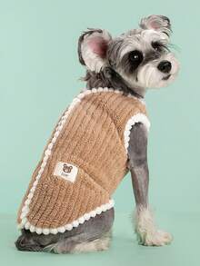 PETSIN 1pc Coffee Colored Vertical Plush Flower Border Pet Vest, Autumn And Winter Thick Warm And Cute Casual Pet Thick Clothes - coffee color - View 2
