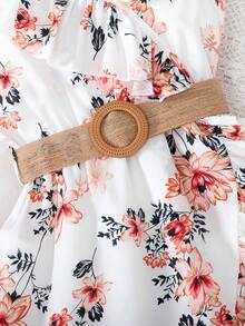 SHEIN Young Girl Floral Print Dress With Ruffled Hem Summer Holiday - Multicolor - View 3