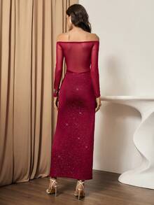 Bluhae Vestido largo de manga larga elegante, sexy y minimalista para fiesta para mujer - Burdeos - Ver 2