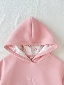 SHEIN 少女休闲时尚可爱粉色蝴蝶结刺绣卫衣 - 粉色 - 查看 3