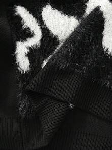Manfinity Homme Jersey de cuello alto con patrón de bloques de color casual para hombre, otoño/invierno - Negro - Ver 8