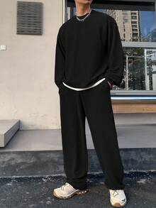 DAZY 男士二合一T恤和直筒裤套装 - 黑色 - 查看 3