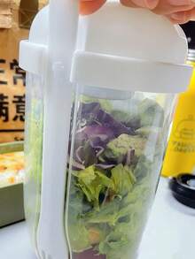 1pc 1000ml Large Capacity Portable Salad Cup With Fork, Dressing Container For Outdoor Eating, Lunch, Office, Student With Weight Loss Functions. - Clear - View 6