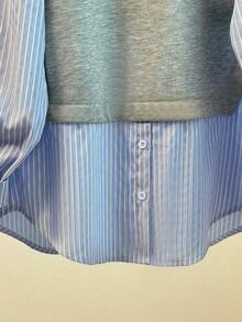 Franclia 女式圆领长袖条纹印花拼布运动衫，秋季服装 - 彩色 - 查看 3