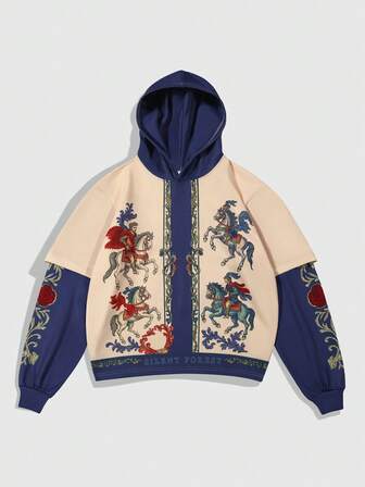 Street Life Men's Autumn Knight Print Long Sleeve Casual Hooded Sweatshirt