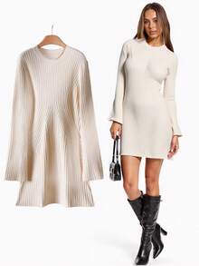 CosyJoli Plus-Size Woolen Dresses, Casual Dresses, Women's Autumn And Winter Clothing, Long-Sleeved Dresses, Warm Clothing