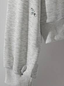 Rafferiza Women's Rhinestone Decor Round Neck Long Sleeve Casual Sweatshirt, Autumn - Light Grey - View 6