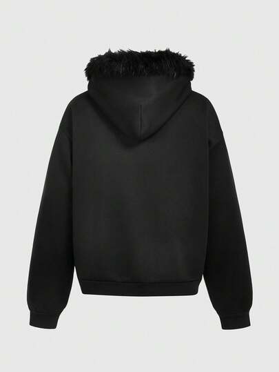 Street Life Sudadera con capucha con cremallera y estampado de la bandera del Reino Unido con cuello de piel, casual para otoño/invierno para hombres