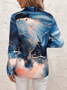 SHEIN Clasi Damen Sternenhimmel-Muster Langarm Einreiher Lässig Hemd