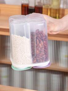 1个随机颜色透明食品储物盒，4格容器，适用于存放谷物、坚果、咖啡豆、糖果巧克力等。 - 彩色 - 查看 7