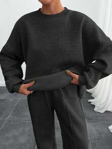 EURMUSE Bộ đồ oversize màu xám nhạt pha trộn dành cho nữ, thường ngày, mặc hàng ngày - Màu xám đen - Xem 10