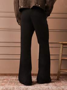 SUMWON 男士喇叭阔腿裤，侧开衩设计，宽松版型休闲裤，适合街头时尚 - 黑色 - 查看 4