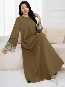 Al Najma Váy phong cách Ả Rập tay thêu giản dị bảo thủ dành cho nữ - màu nâu - Xem 4
