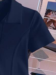 EMERY ROSE 女式纯色 Polo 领短袖休闲百搭 T 恤 - 藏蓝色 - 查看 5