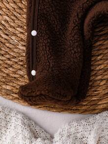 Conjunto de ropa para recién nacido, pijama suave de felpa, pelele con bordado en inglés lindo, mono de manga larga con pies y gorro adorable con orejas de oso, set de 2 piezas, ropa casual para el hogar para otoño/invierno - Café integral - Ver 5