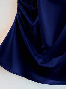 Franclia Beige Camisole Strap Waist Single Side Ruffle Trim Minimalist Fashion Camisole Strap For Women - Navy Blue - View 3
