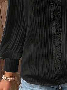 大尺碼純色蕾絲拼接襯衫