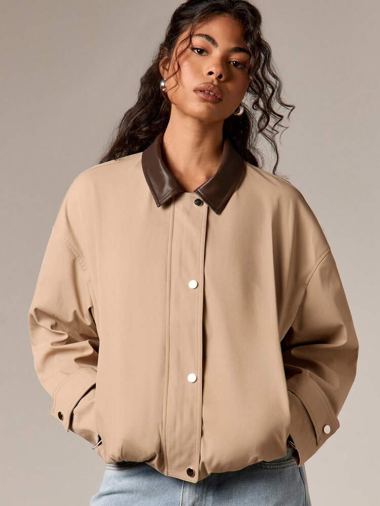 Beige Utility Jacket With Zip Closure