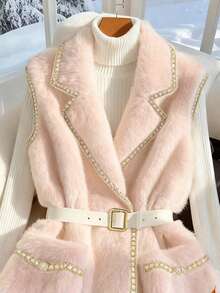 Franclia Nuevo chaleco de mujer de piel sintética de moda para otoño/invierno - Rosa Pálido - Ver 5