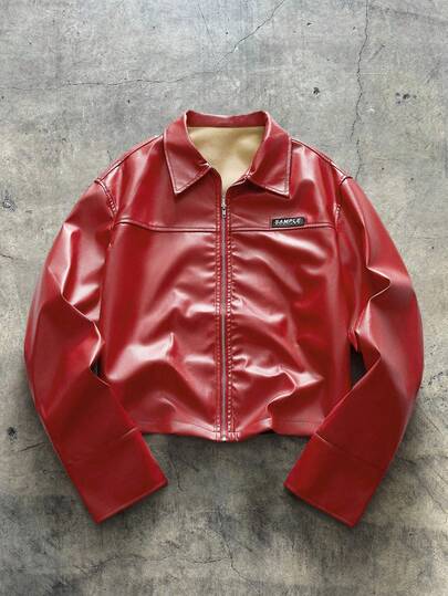 AXEPEAK 男式梭织休闲长袖前开拉链红色衬衫