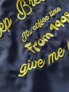 AXEPEAK 男士夏季休闲街头刺绣落肩宽松衬衫 - 藍色 - 查看 6