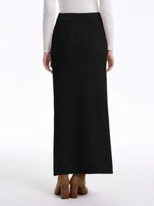 SHEIN Stylify Bộ váy len dệt kim dáng rộng cao cấp, thanh lịch, màu trơn mới dành cho nữ, mùa thu/đông - màu đen - Xem 5