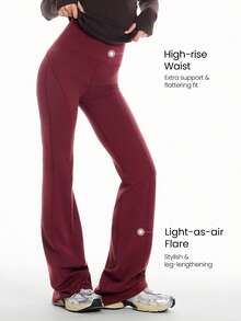 GLOWMODE 35" FeatherFit™-Warm HeatFlow Soft Warm Chill Stretchy High-Rise Waist Flare Leggings Low-Impact Yoga Pilates Studio Daily Casual  Spring Summer - 酒紅色 - 查看 4