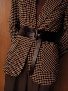 MOTF PREMIUM 配腰带缺口领千鸟格西装外套 - 棕色 - 查看 8