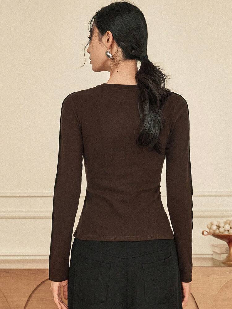 Women's Basic Solid Color Long Sleeve T-Shirt, Casual Business Wear For Autumn And Winter