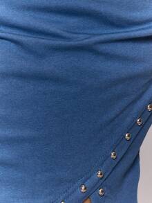 MUSERA 印花不对称露肩上衣 & 条纹铆钉短款上衣 冬季外出日常夜游休闲酷炫街头风 - 彩色 - 查看 6