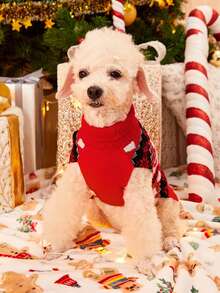 PETSIN 1pc Christmas Pet Cat Dog Universal Green Diamond Grid Elk Snowflake Cute Pattern Jacquard Knitted Elastic Comfortable Dog Christmas Sweater