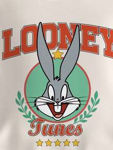 LOONEY TUNES X SHEIN Tween Boy Casual Colorblock Letter & Rabbit Print Crew Neck Sweatshirt, Autumn Sweatshirts For Boys Sweatshirt For Boys