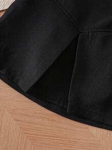 2pcs/Set Girls' Colorblock Short Blazer Jacket + Pleated Mini Skirt Outfit - Black and White - View 7