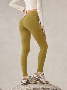 OutZeal Women Moisture Wicking Quick Dry Tummy Control Zip Pocket Yellow Outdoor Legging Hiking Camping - Mustard Yellow - View 9