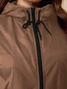 EMERY ROSE Chaqueta casual con capucha, cordón y cremallera de bloques de color para mujer de talla grande - Marrón - Ver 7