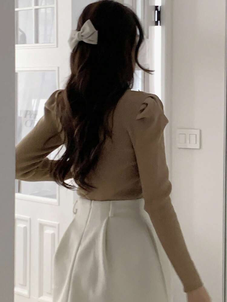 French Peter Pan Collar Layering Top, 2 In 1 Puff Sleeve Sweater For Women, Autumn/Winter