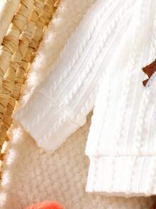 SHEIN 秋季新款女宝宝新生儿白色刺绣长袖上衣搭配粉色裤子2件套休闲简约时尚百搭 - 棕色 - 查看 6