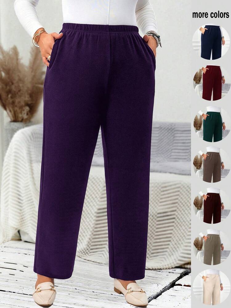 Plus Size Women Fall/Winter Casual Daily Purple Long Pants With Pockets,Autumn/Winter,Going Out,2025 New,Simple And Fashionable For Everyday Wear, Plus Size Winter, Christmas For Women, New Year,Thanksgiving For Women