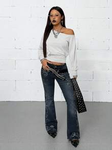 Coolane Women's Winter Clothes Streetwear Going Out Minimalist Daily Wear Essentials Fashion Asymmetrical Neck Grey Fitted Sweatshirt - Light Grey - View 4