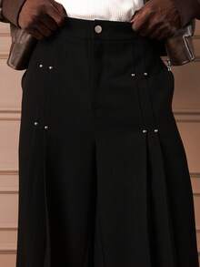Loose Fit Smart Trousers With Double Pleats Wide Leg Dress Pants For Office Business Casual - Black - View 6