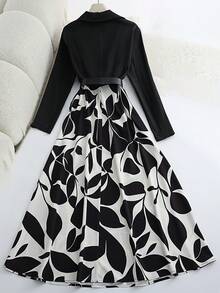 GlowEve Women's Autumn/Winter 2 In 1 Contrast Color Collar Long Sleeve Dress - Black and White - View 2